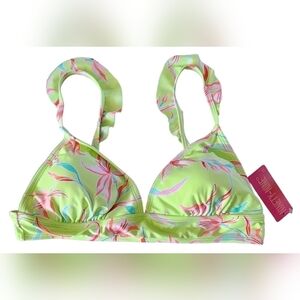 Juniors Ninty-Nine° Ruffle Midkini Bikini Swim Top XL Yellow blue pink green NWT